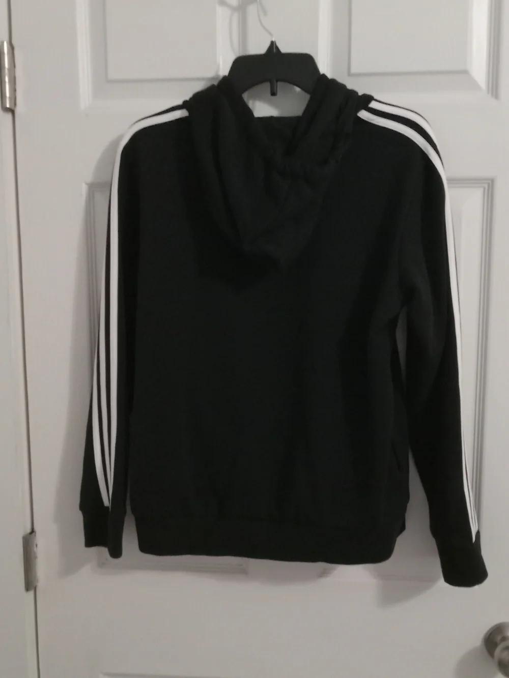 Mens adidas Black Crewneck Hoodie with White Sleeve Stripes